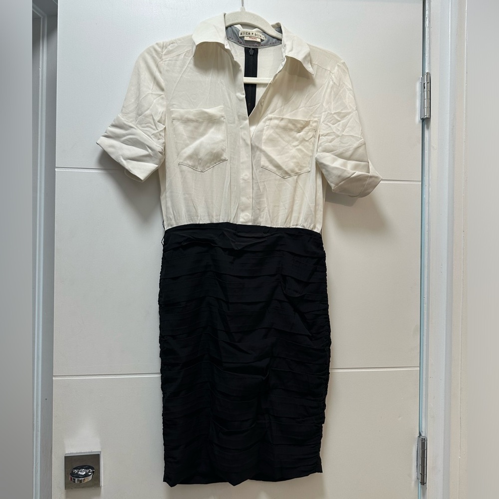 Alice + Olivia Black and Cream Midi Dress